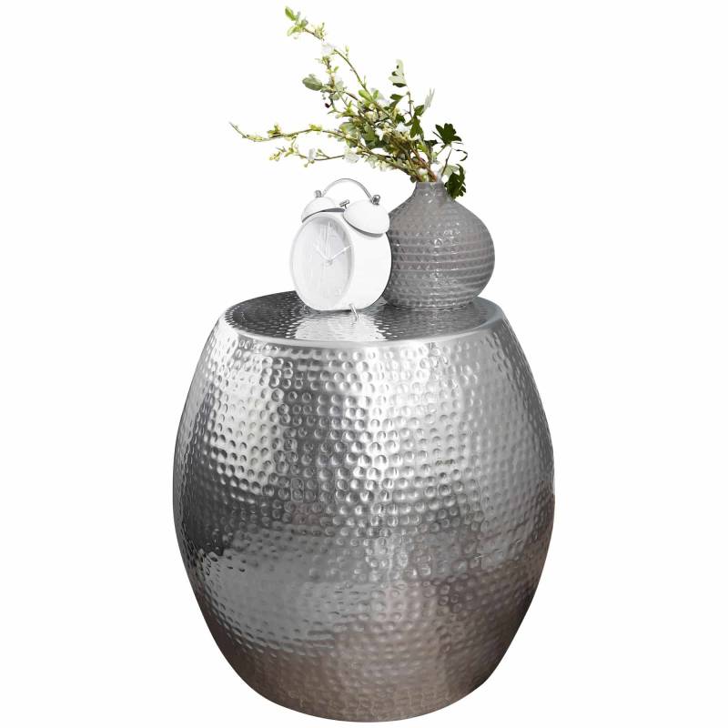 Beistelltisch 42 x 42 x 42 cm Aluminium Silber Dekotisch Orientalisch Rund von Wohnling