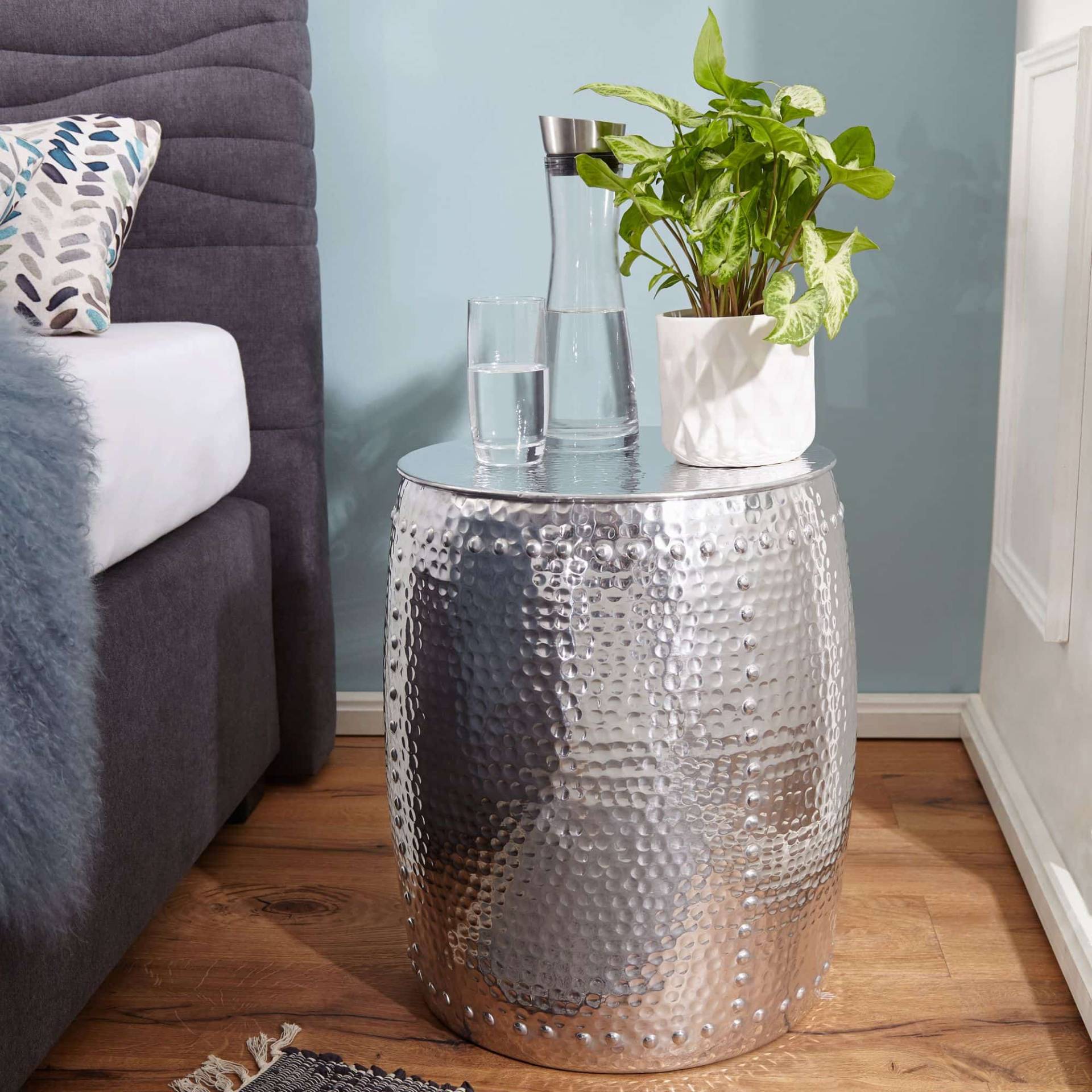 Beistelltisch 42x49x42cm Aluminium Silber Dekotisch orientalisch rund von Wohnling