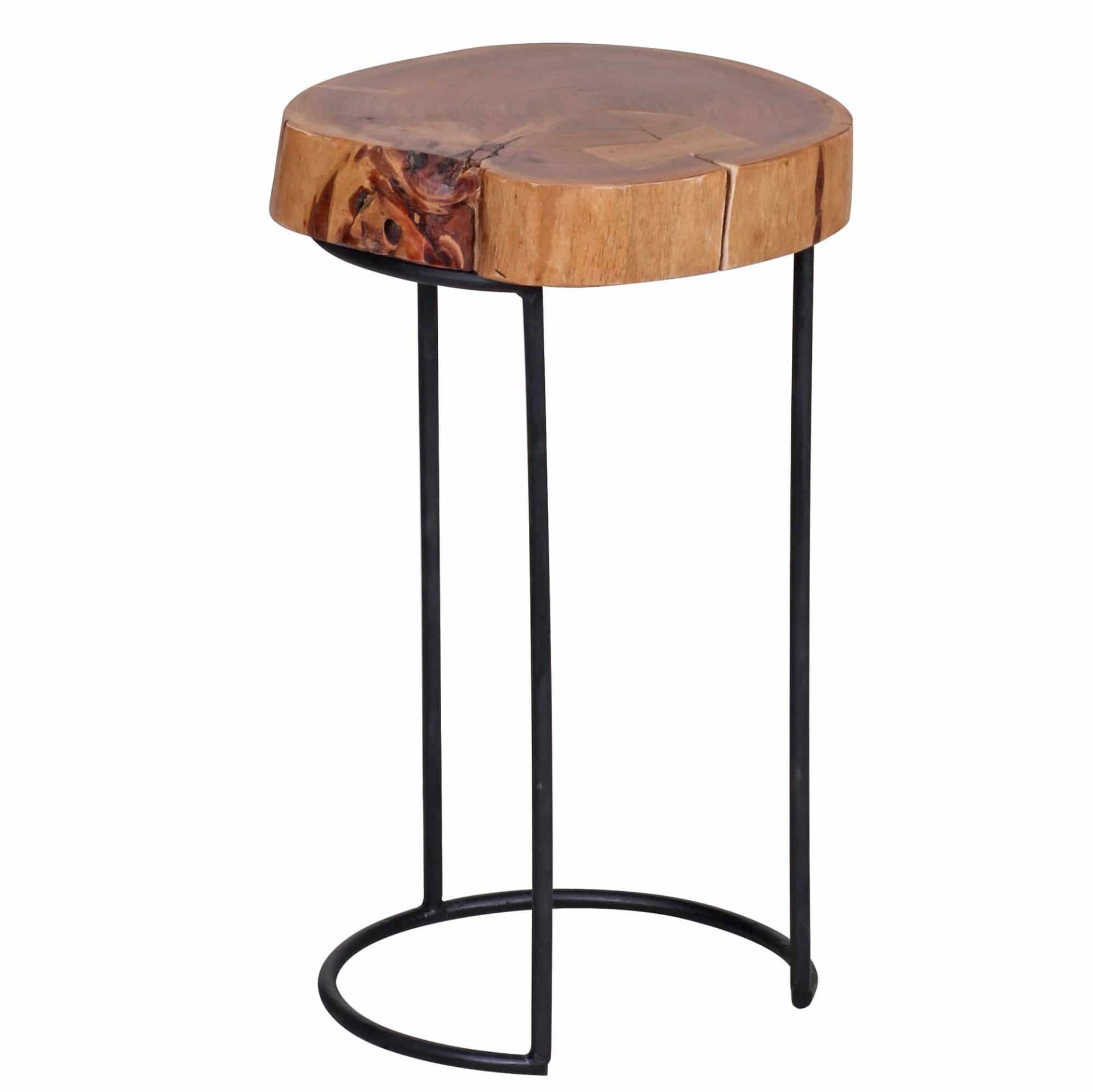 Beistelltisch AKOLA Massiv-Holz Akazie Wohnzimmer-Tisch Metallbeine Landhaus-Stil Baumstamm-Form Echt-Holz Natur von Wohnling