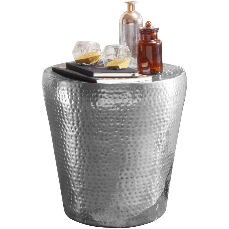 Beistelltisch Aluminium Silber 41x41x41cm orientalisch rund Hammerschlag Design von Wohnling