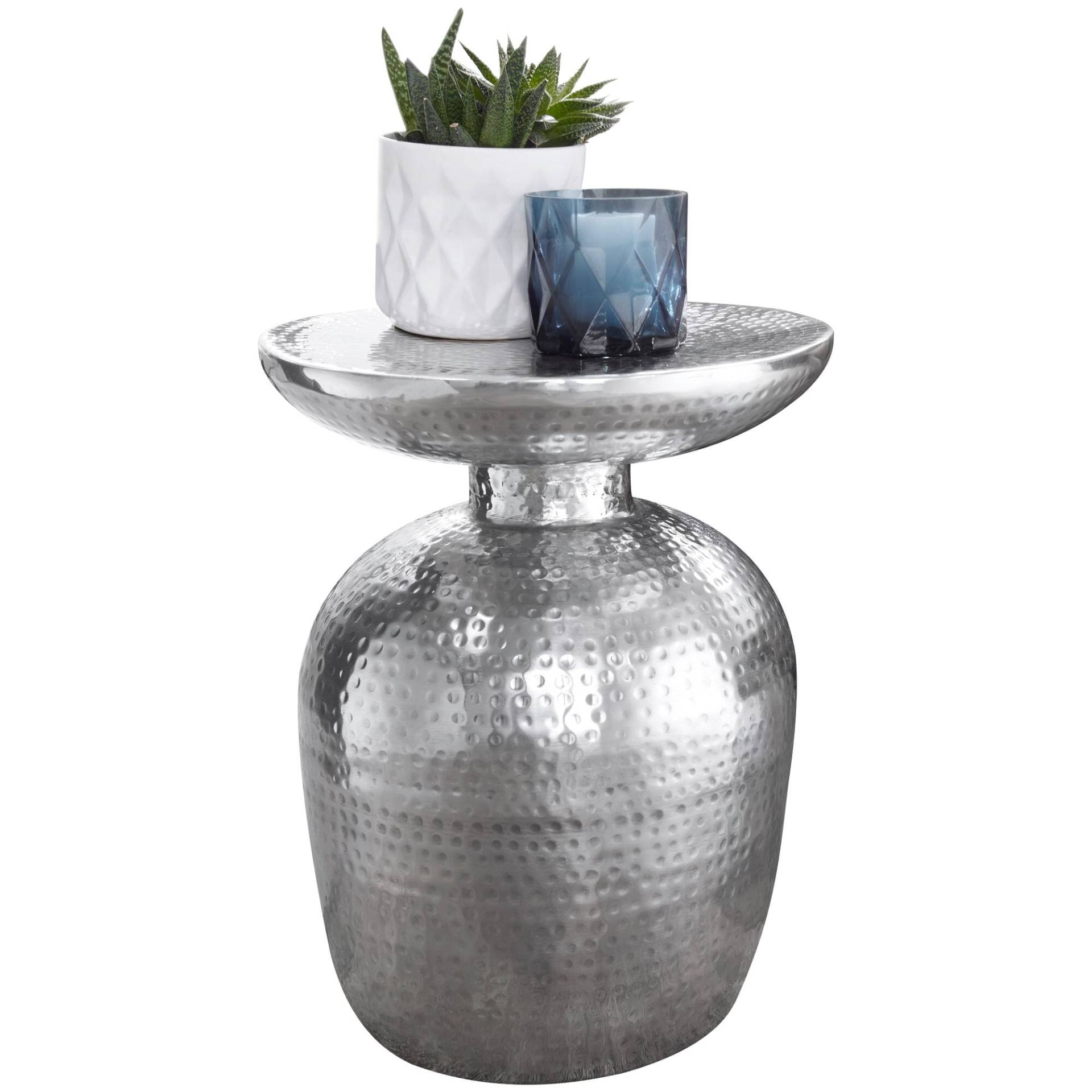 Beistelltisch Aluminium Silber rund orientalisch 36,5x46x36,5 cm Hammerschlag Design Beistelltisch Aluminium Silber rund orientalisch 36,5x46x36,5 cm Hammerschlag Design von Wohnling