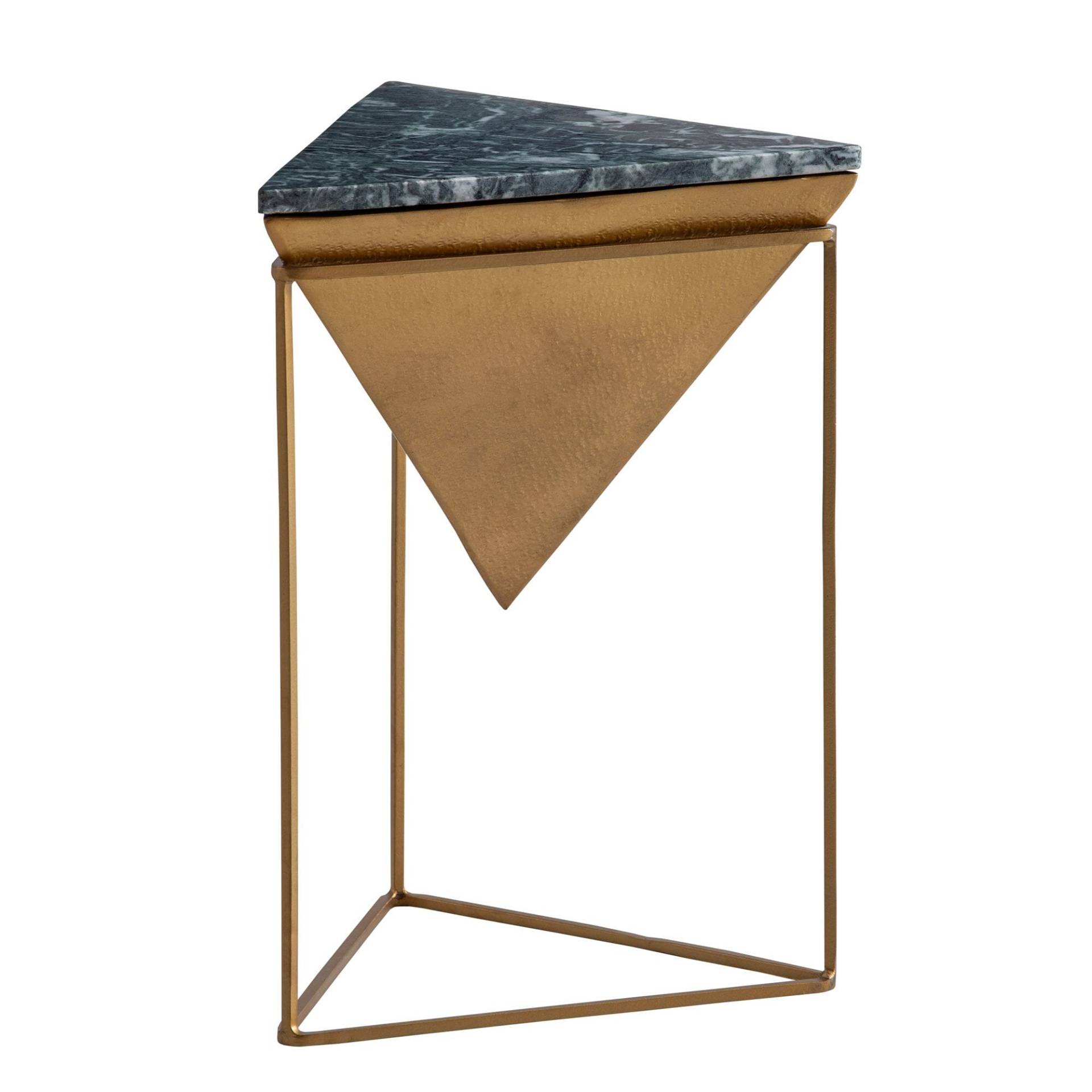 Beistelltisch Marmor Metall 37x37x53cm Grün Gold Dreieckig Modern von Wohnling