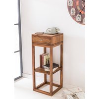 Beistelltisch Massivholz Sheesham Anstelltisch Telefontisch mit Schublade 35 x 35 x 90 cm von Wohnling