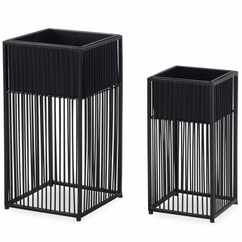 Blumentopf 2er Set Metall Pflanzkübel Schwarz mit Gestell von Wohnling