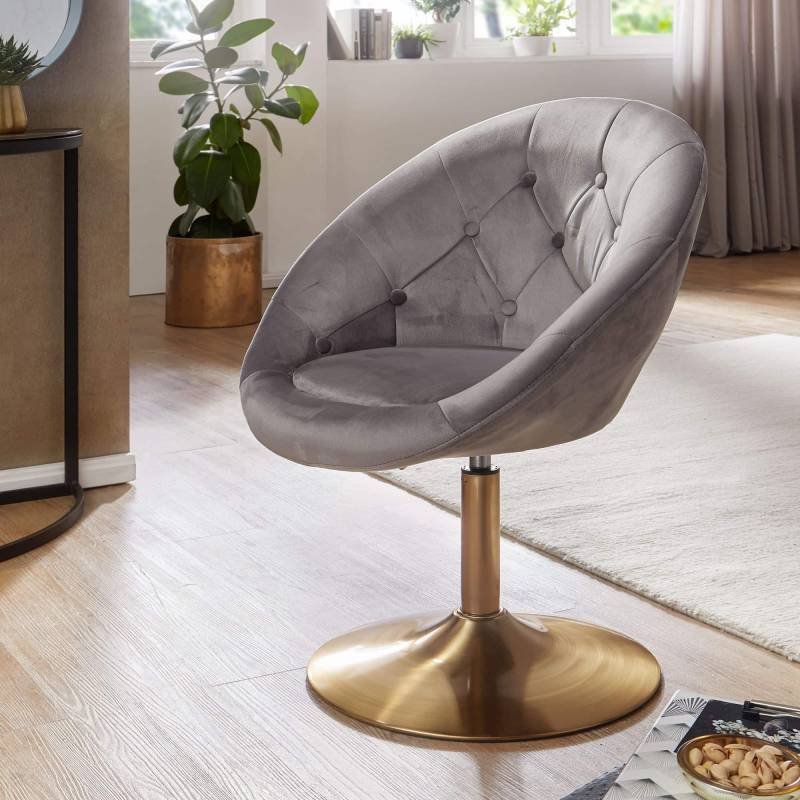 Chesterfield Loungesessel in Grau und Gold mit 360° Drehfunktion – Stilvolles Design für gemütliche Stunden von Wohnling