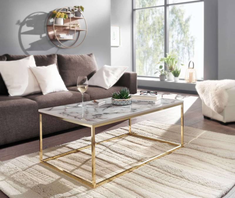 Couchtisch 100x60x40 cm mit Marmor Optik Weiß / Gold von Wohnling