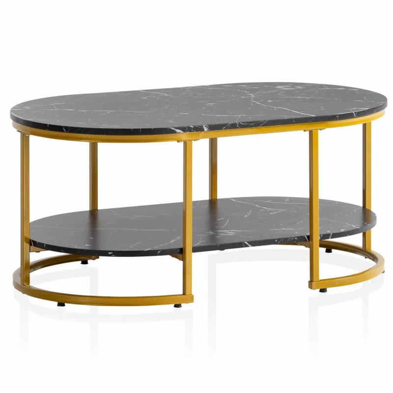 Couchtisch 100x60x45 cm Schwarz mit Marmor Optik von Wohnling