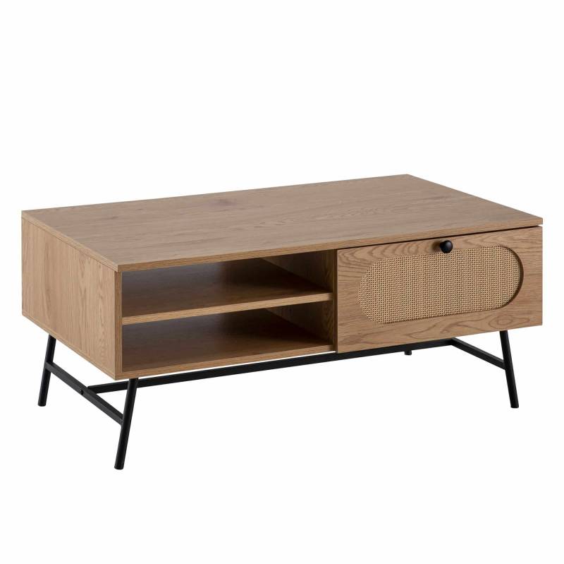 Couchtisch 100x60x45 cm Wohnzimmertisch mit Eiche-Dekor & Rattan von Wohnling