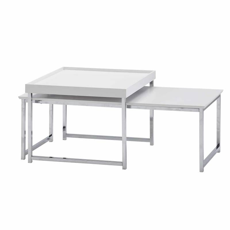 Couchtisch 2er Set Holz / Metall Sofatisch Eckig Weiß Modern von Wohnling