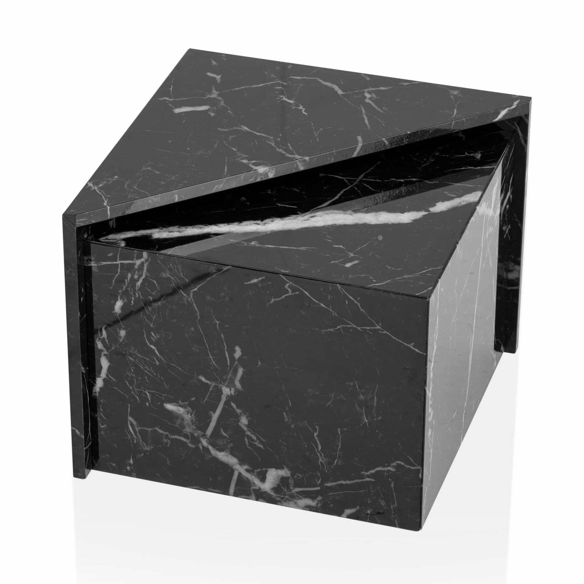 Couchtisch 2er Set MONOBLOC Schwarz Hochglanz Sofatisch mit Marmor Optik von Wohnling