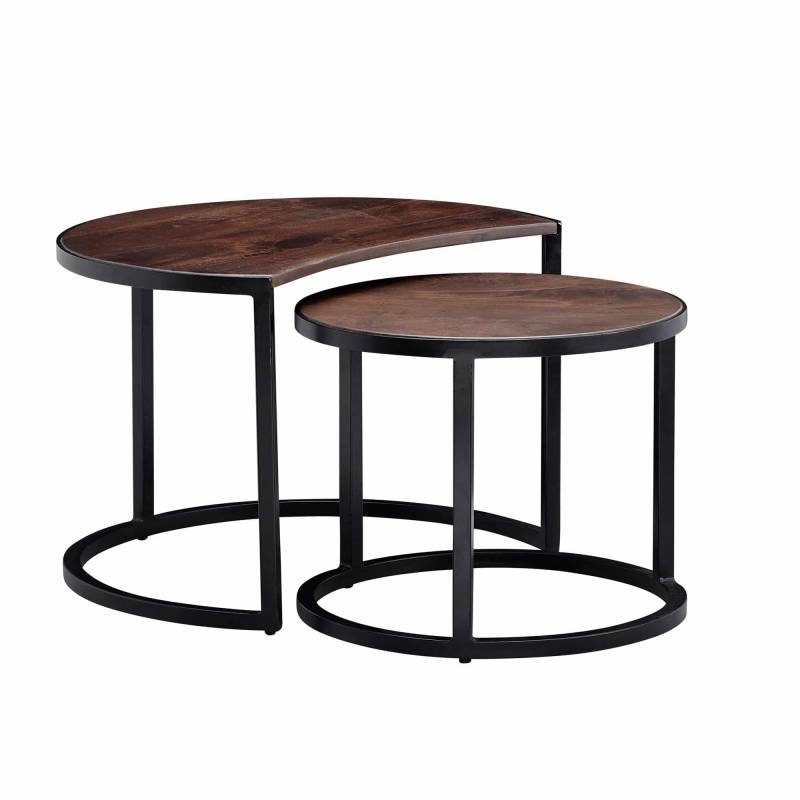 Couchtisch 2er Set Mango Massivholz / Metall Wohnzimmertisch Rund von Wohnling