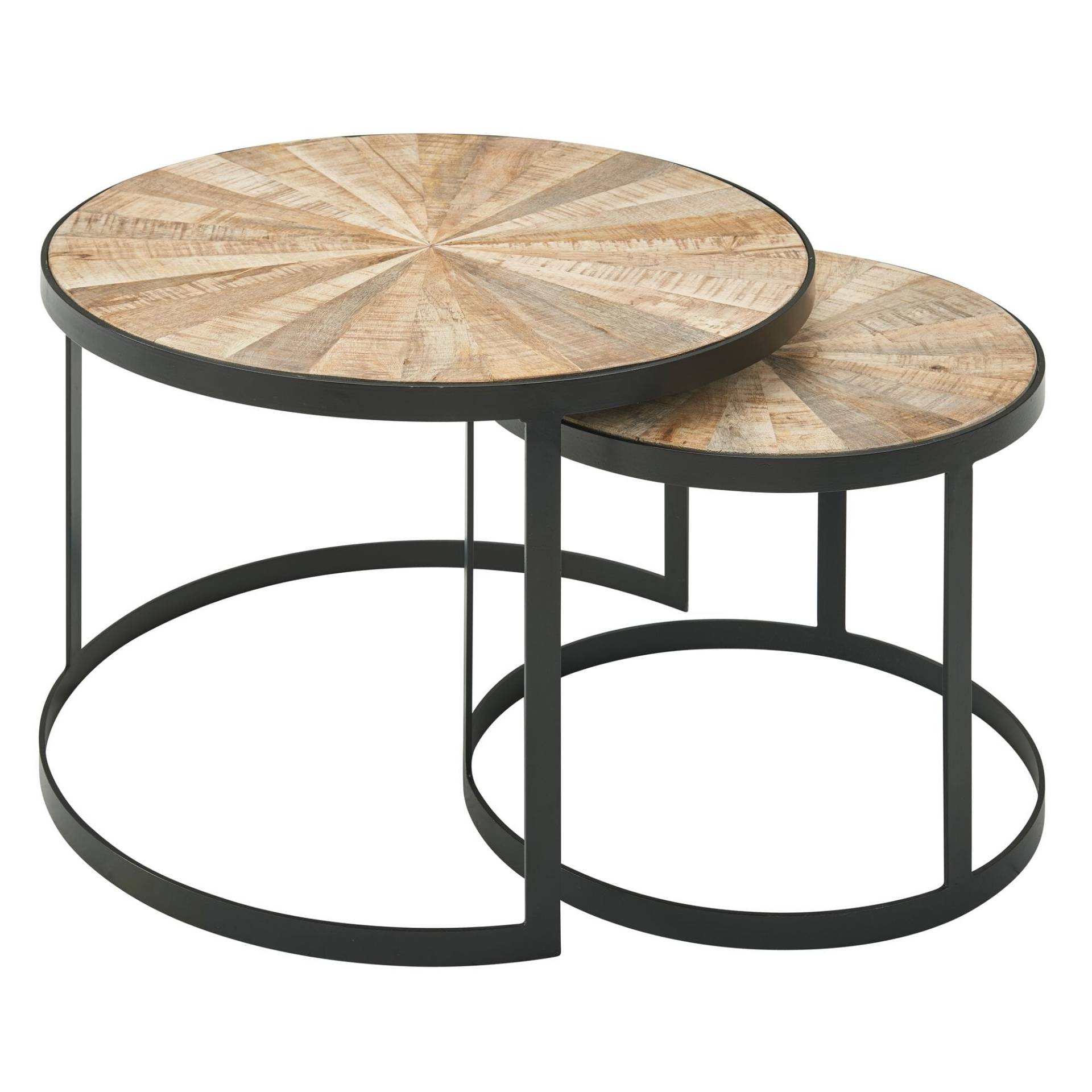 Couchtisch 2er Set Mango Massivholz Rund Metallbeine Braun Schwarz Couchtisch 2er Set Mango Massivholz Rund Metallbeine Braun Schwarz von Wohnling