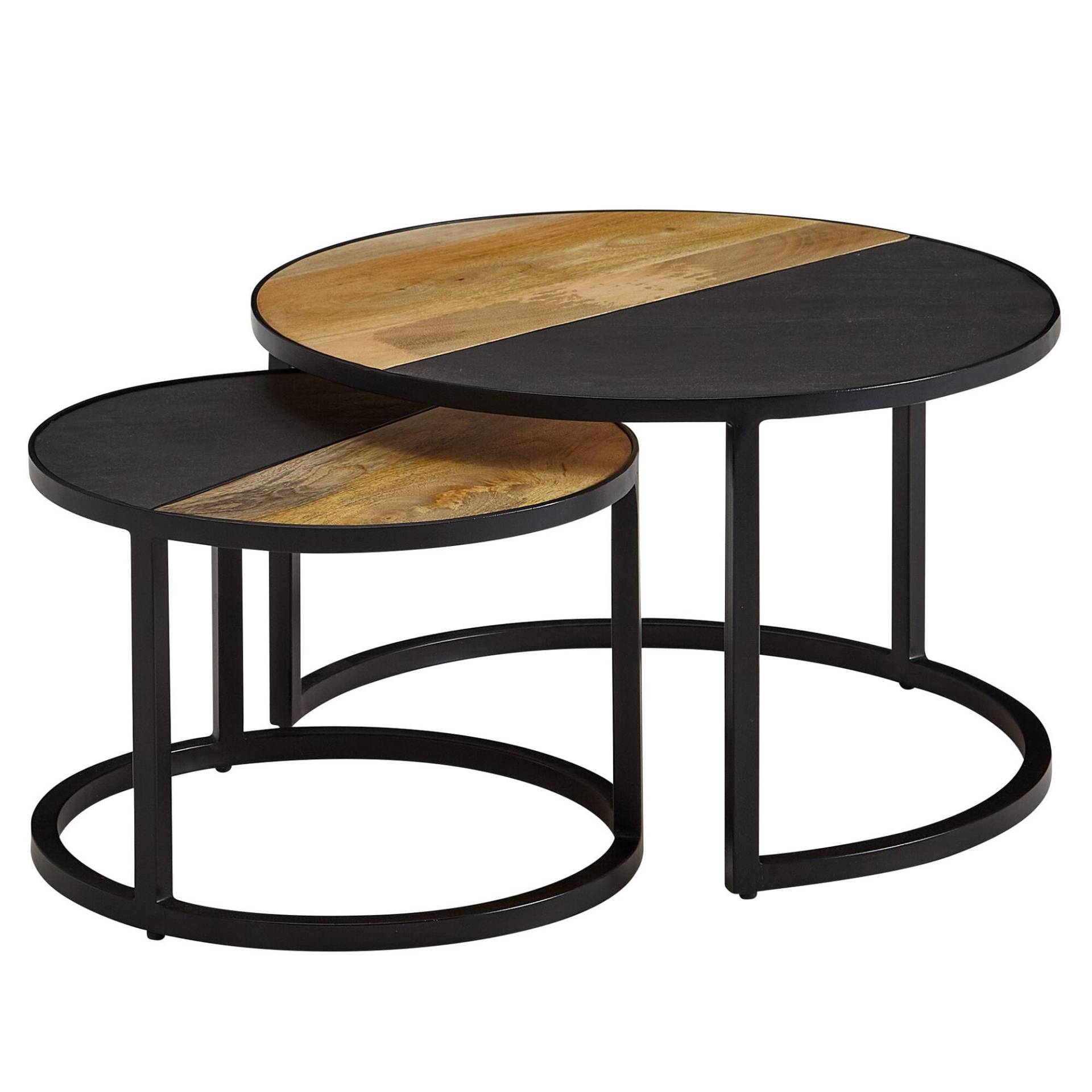 Couchtisch 2er Set Mango Massivholz Steinoptik Rund Modern Metallgestell Couchtisch 2er Set Mango Massivholz Steinoptik Rund Modern Metallgestell von Wohnling