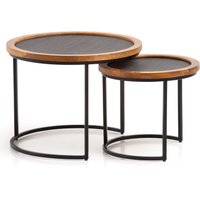 Couchtisch 2er Set Rund Holz / Steinoptik Wohnzimmertisch Satztisch von Wohnling