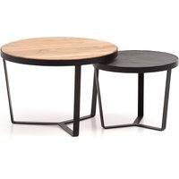 Couchtisch 2er Set Rund Holz / Steinoptik Wohnzimmertisch Satztisch von Wohnling
