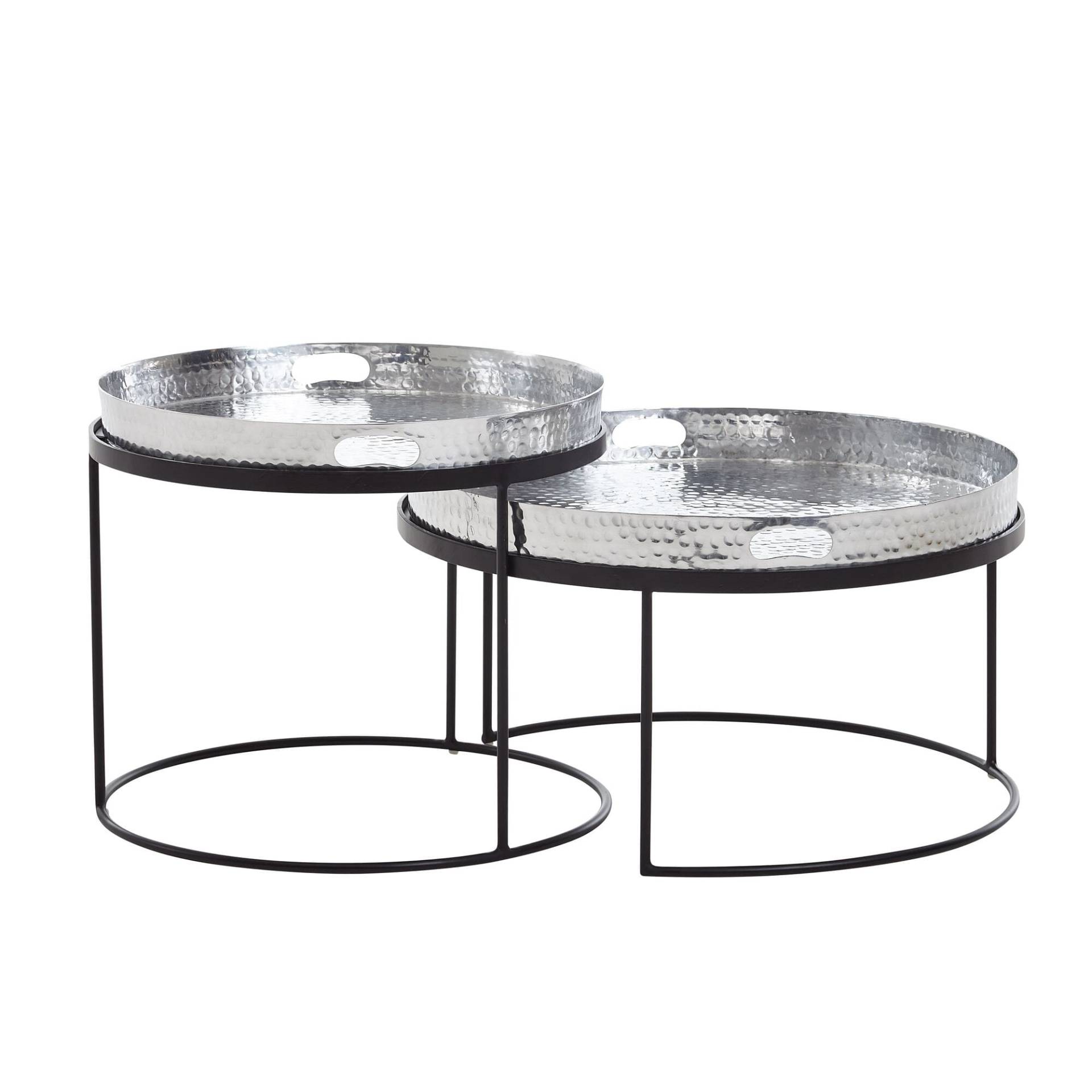 Couchtisch 2er Set Rund Metall Silber Schwarz Hammerschlag abnehmbares Tablett Modern Couchtisch 2er Set Rund Metall Silber Schwarz Hammerschlag abnehmbares Tablett Modern von Wohnling