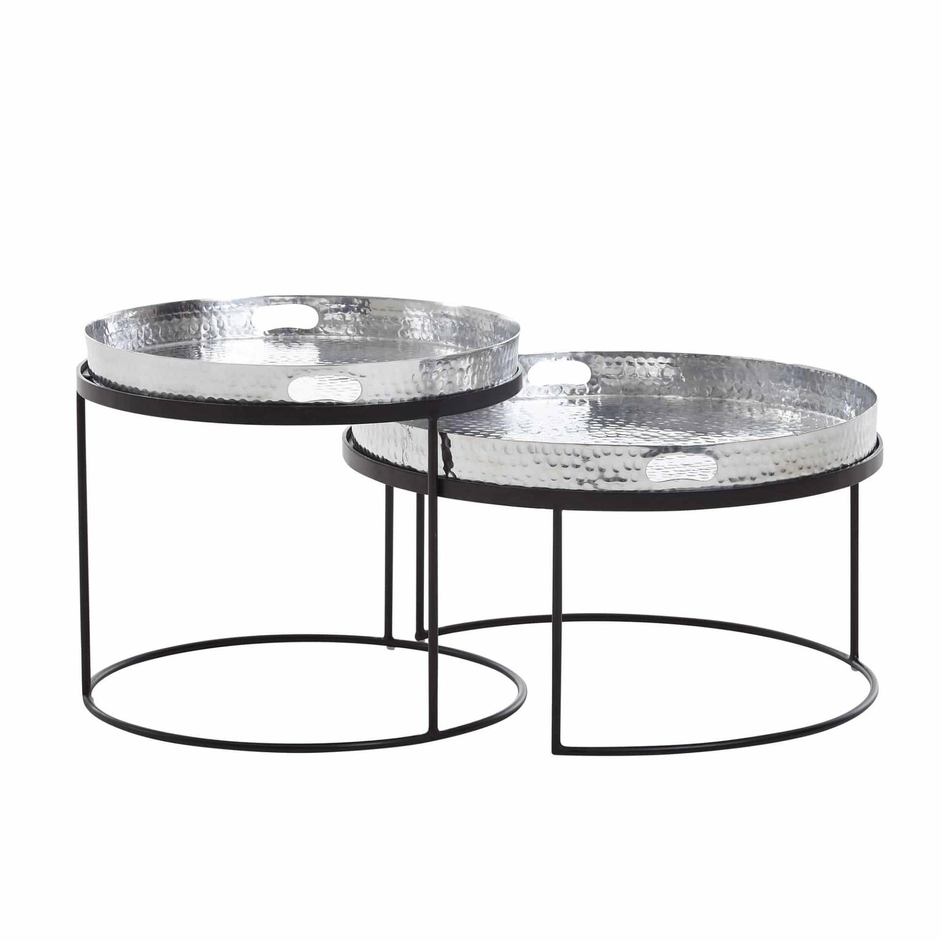 Couchtisch 2er Set Silber / Schwarz Metall Hammerschlag Satztisch Rund Couchtisch 2er Set Silber / Schwarz Metall Hammerschlag Satztisch Rund von Wohnling