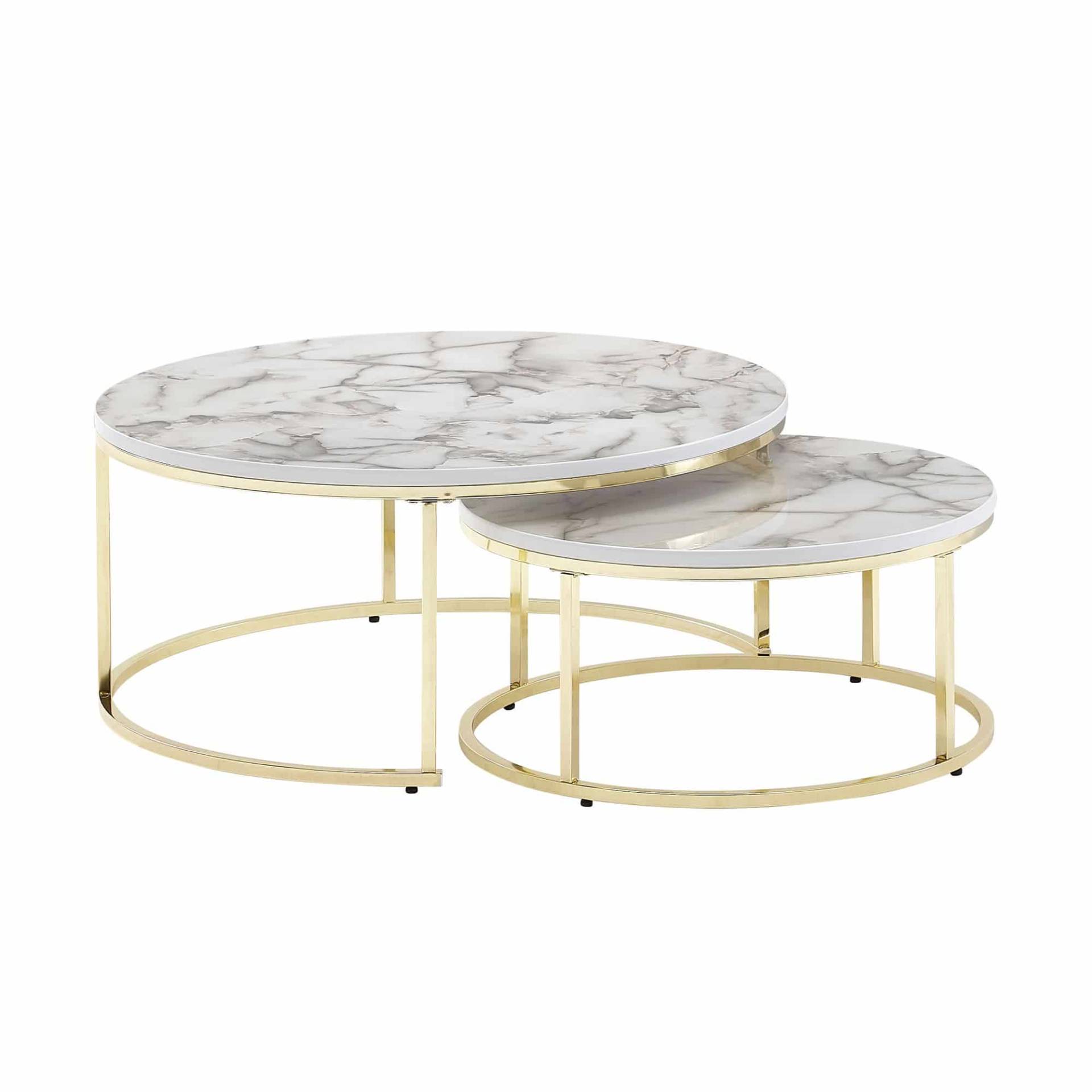 Couchtisch 2er Set Weiß Gold Marmor Optik Sofatisch Rund Modern Couchtisch 2er Set Weiß Gold Marmor Optik Sofatisch Rund Modern von Wohnling