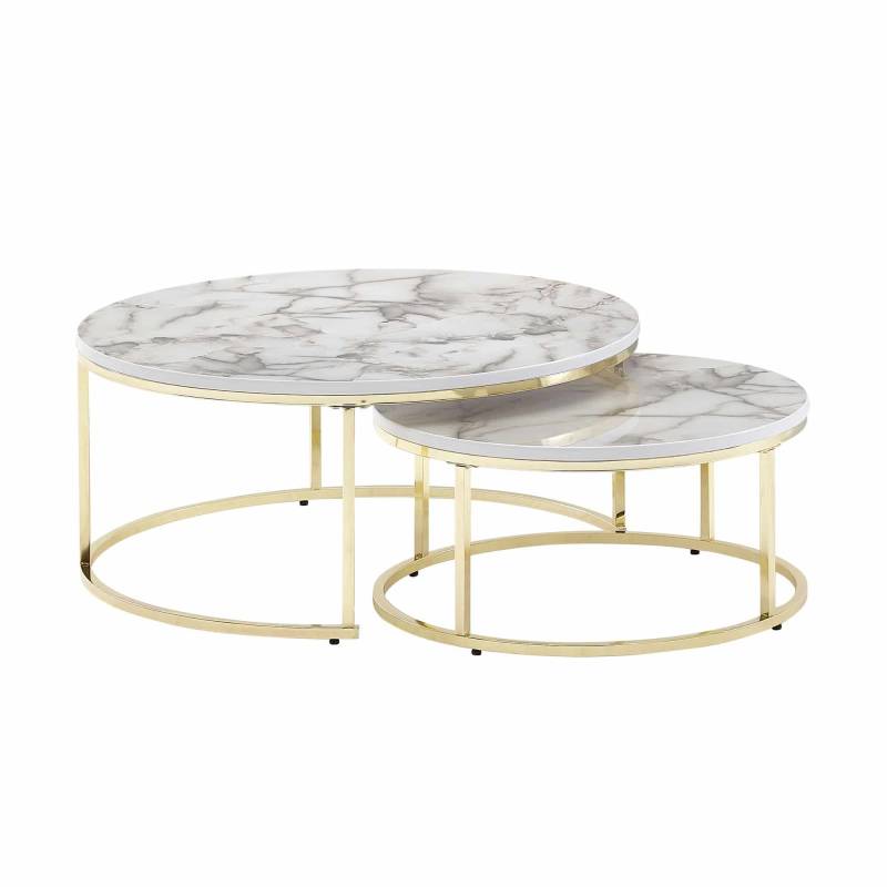 Couchtisch 2er Set Weiß Gold Marmor Optik Sofatisch Rund Modern von Wohnling