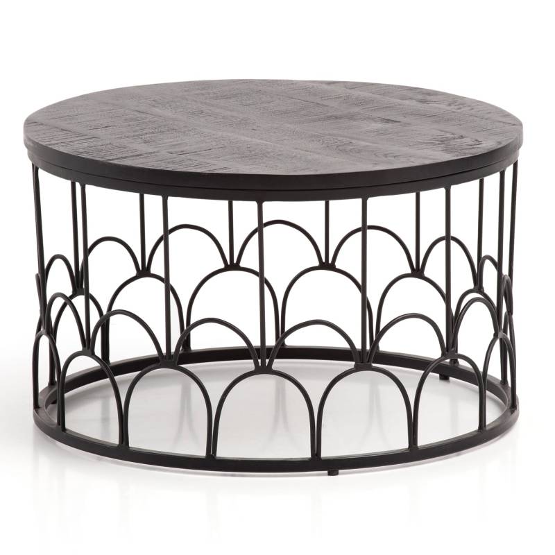 Couchtisch 60x60x36cm Mango Massivholz Metall Schwarz Rund Industrial Design Couchtisch 60x60x36cm Mango Massivholz Metall Schwarz Rund Industrial Design von Wohnling