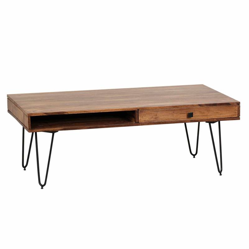 Couchtisch BAGLI Massiv-Holz Sheesham 110 cm breit Wohnzimmer-Tisch Design Metallbeine Landhaus-Stil Beistelltisch von Wohnling