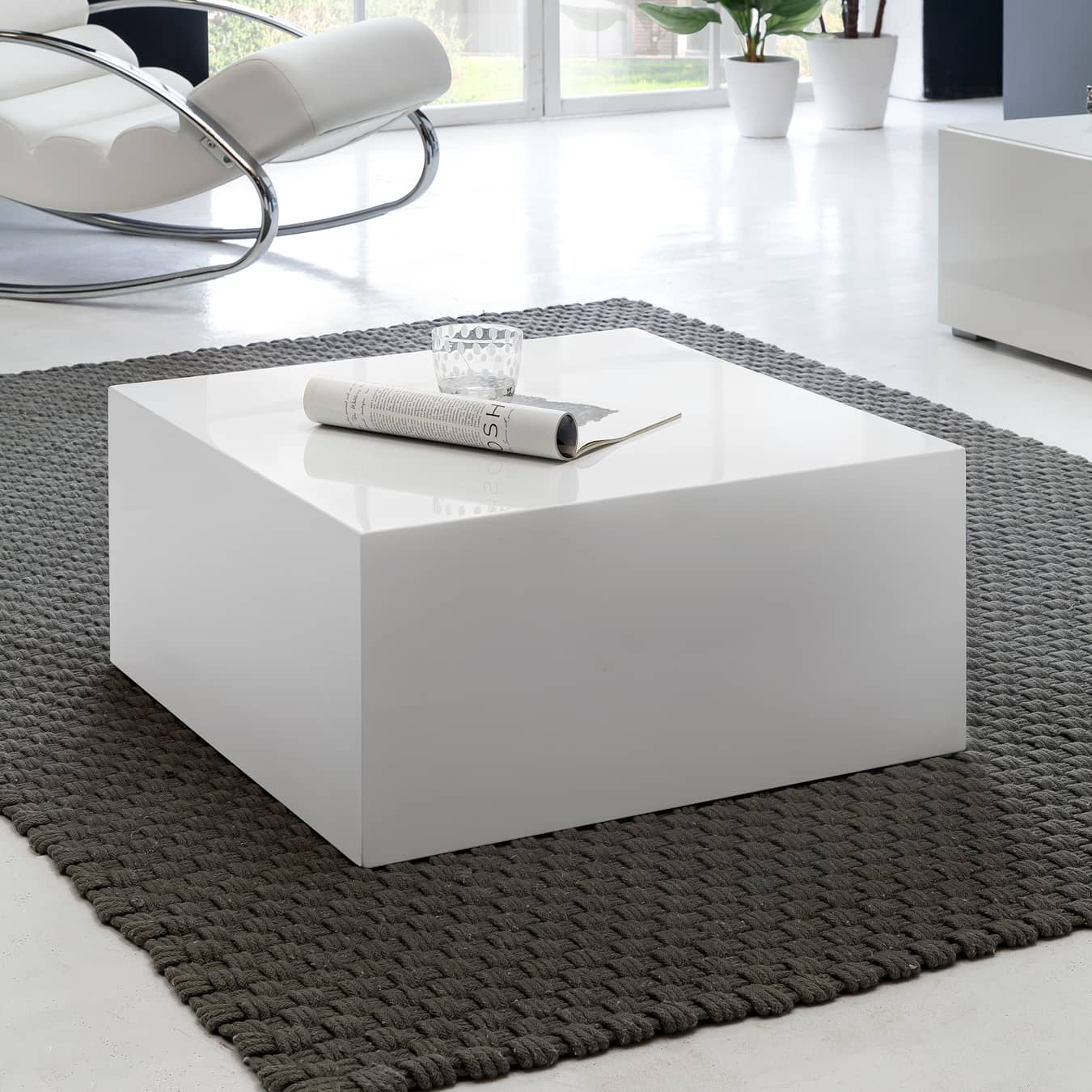 Wohnling Couchtisch MONOBLOC 60 cm Hochglanz Weiß von Wohnling