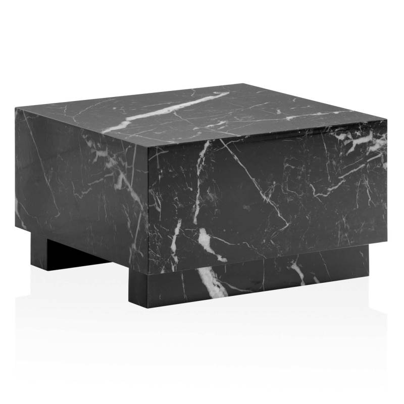 Couchtisch MONOBLOC 60x60x35 cm Schwarz Hochglanz mit Marmor Optik von Wohnling