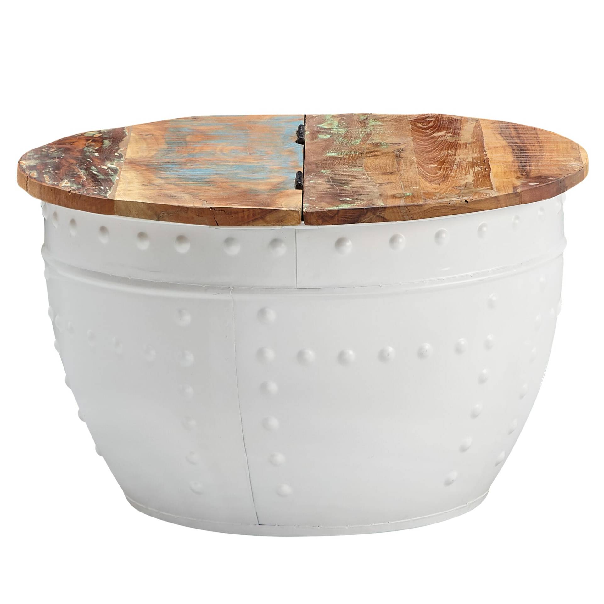 Couchtisch Mango 60x36x60cm Massivholz Metall Weiß Industrial Rund mit Stauraum Couchtisch Mango 60x36x60cm Massivholz Metall Weiß Industrial Rund mit Stauraum von Wohnling