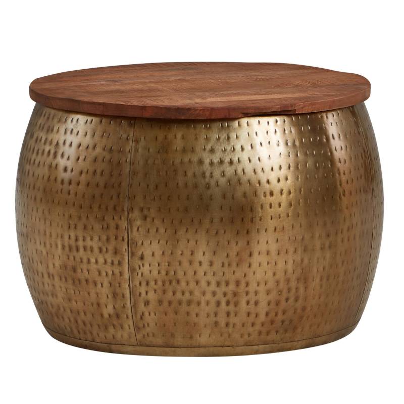 Couchtisch Mango Massivholz Metall Gold Rund 60x60x40cm mit Stauraum abnehmbare Platte Couchtisch Mango Massivholz Metall Gold Rund 60x60x40cm mit Stauraum abnehmbare Platte von Wohnling