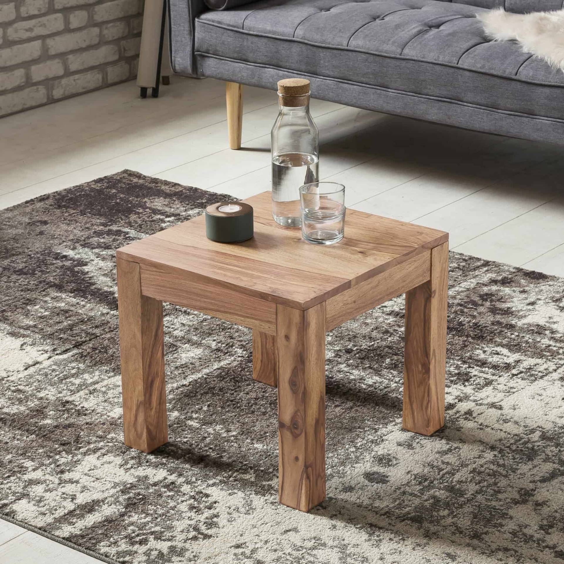 Couchtisch Massiv-Holz Akazie 45 cm breit Wohnzimmer-Tisch Design braun Landhaus-Stil Beistelltisch Natur-Produkt Wohnzimmerm?bel Unikat modern Massivholzm?bel Echtholz quadratisch von Wohnling