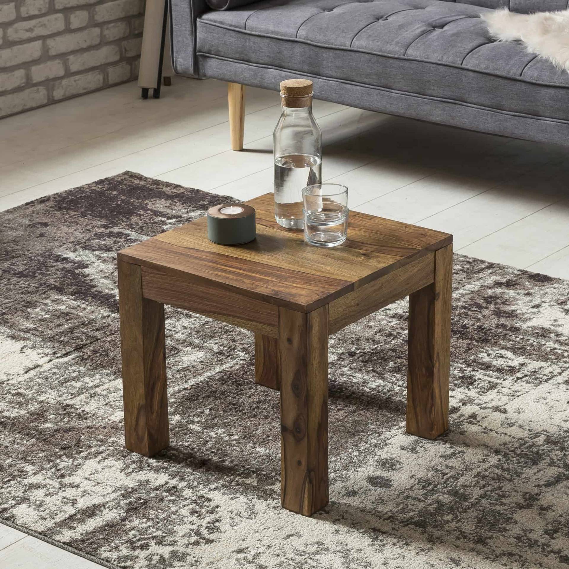 Couchtisch Massiv-Holz Sheesham 45 cm breit Wohnzimmer-Tisch Design dunkel-braun Landhaus-Stil Beistelltisch Natur-Produkt Wohnzimmermöbel Unikat modern Massivholzmöbel Echtholz rechteckig von Wohnling