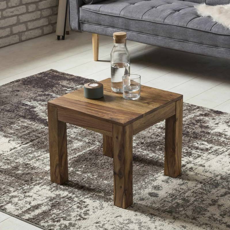 Couchtisch Massiv-Holz Sheesham 45 cm breit Wohnzimmer-Tisch Design dunkel-braun Landhaus-Stil Beistelltisch Natur-Produkt Wohnzimmermöbel Unikat modern Massivholzmöbel Echtholz rechteckig von Wohnling
