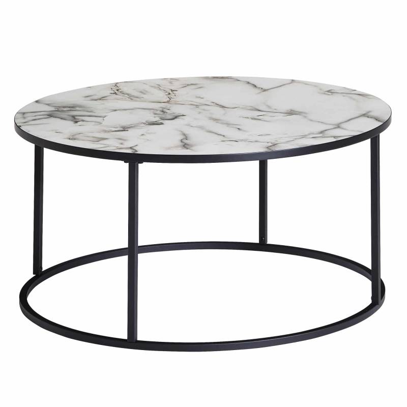 Couchtisch Rund 80x40x80 cm mit Marmor Optik Weiß von Wohnling