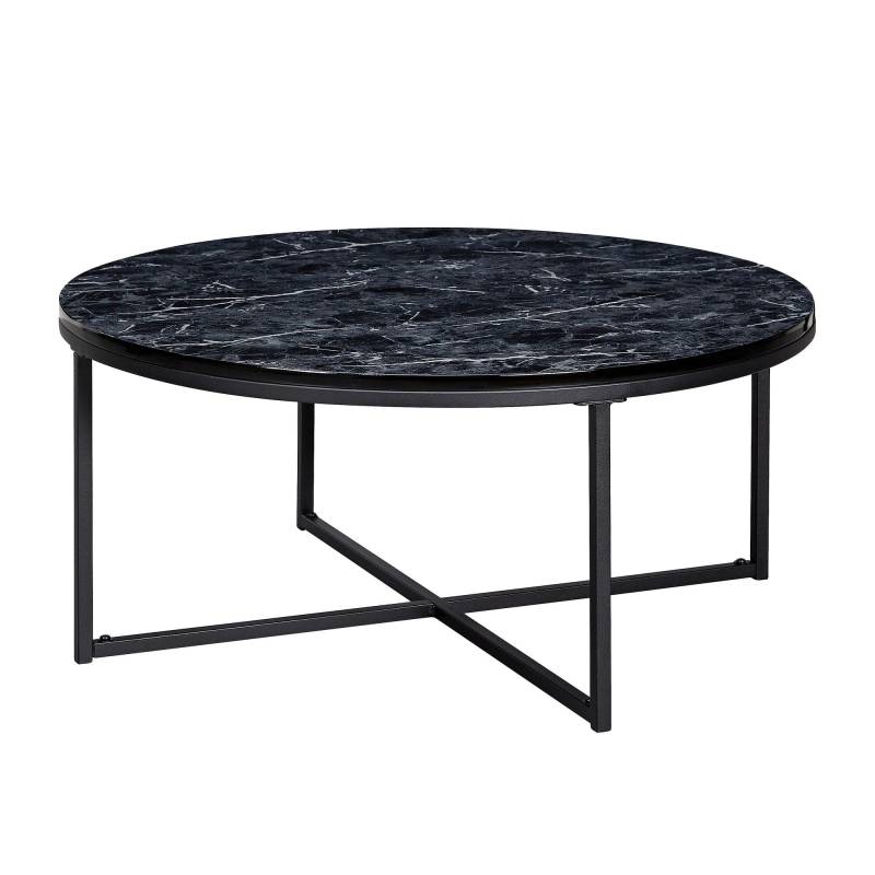 Couchtisch Rund Marmoroptik Schwarz Metallgestell 80x36x80 cm von Wohnling