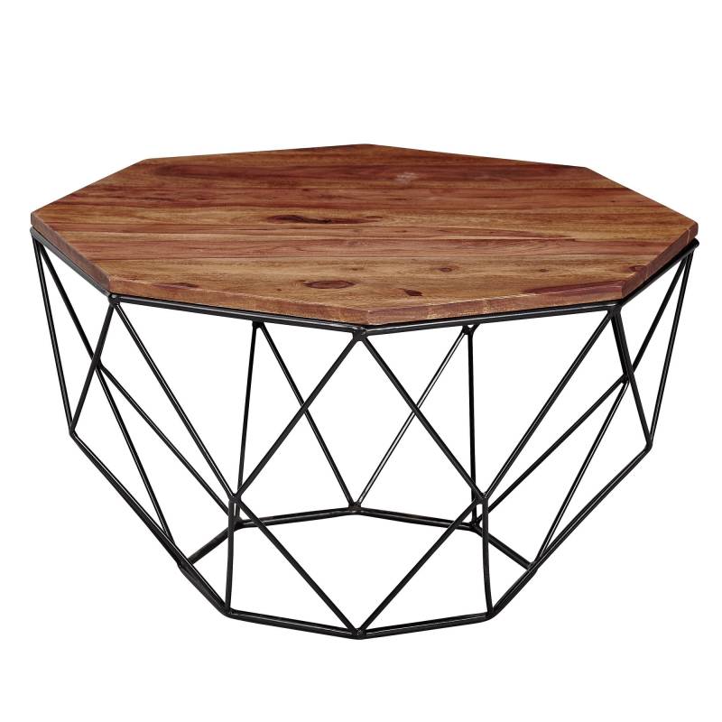 Couchtisch Sheesham Massivholz Metall 66x40x66cm Braun Industrial Modern von Wohnling