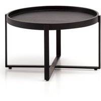 Couchtisch Sofatisch Massivholz Schwarz 60x60x35cm Wohnzimmertisch Rund von Wohnling