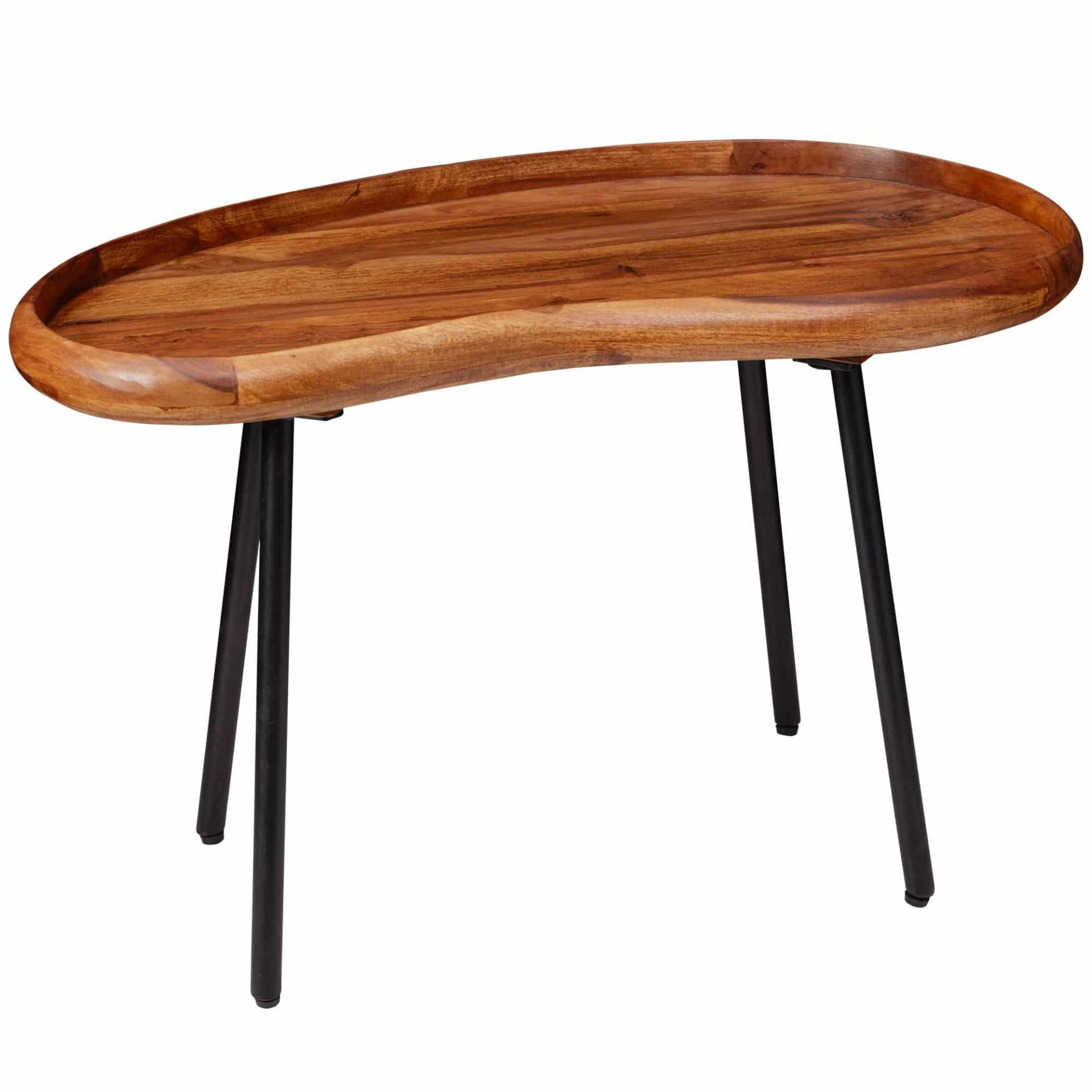 Couchtisch WL5.670 71x42x40 cm Sheesham massiv Sofatisch Nierenform  mit Metallbeinen von Wohnling