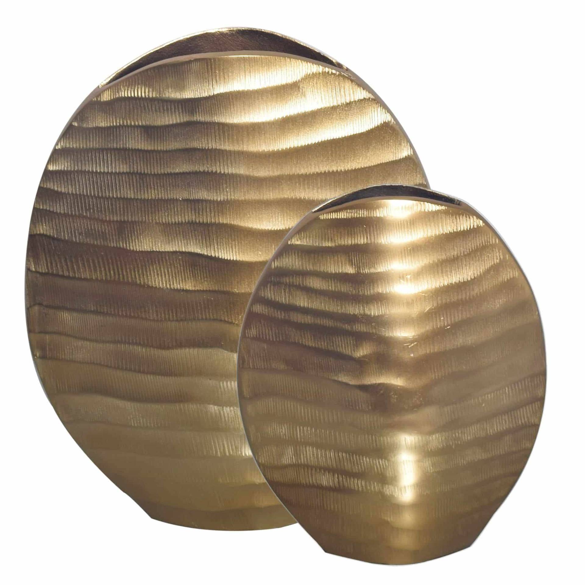 Deko Vase 2er Set Aluminium Gold Blumenvase Wellenmuster Modern von Wohnling