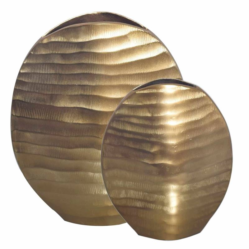 Deko Vase 2er Set Aluminium Gold Blumenvase Wellenmuster Modern von Wohnling