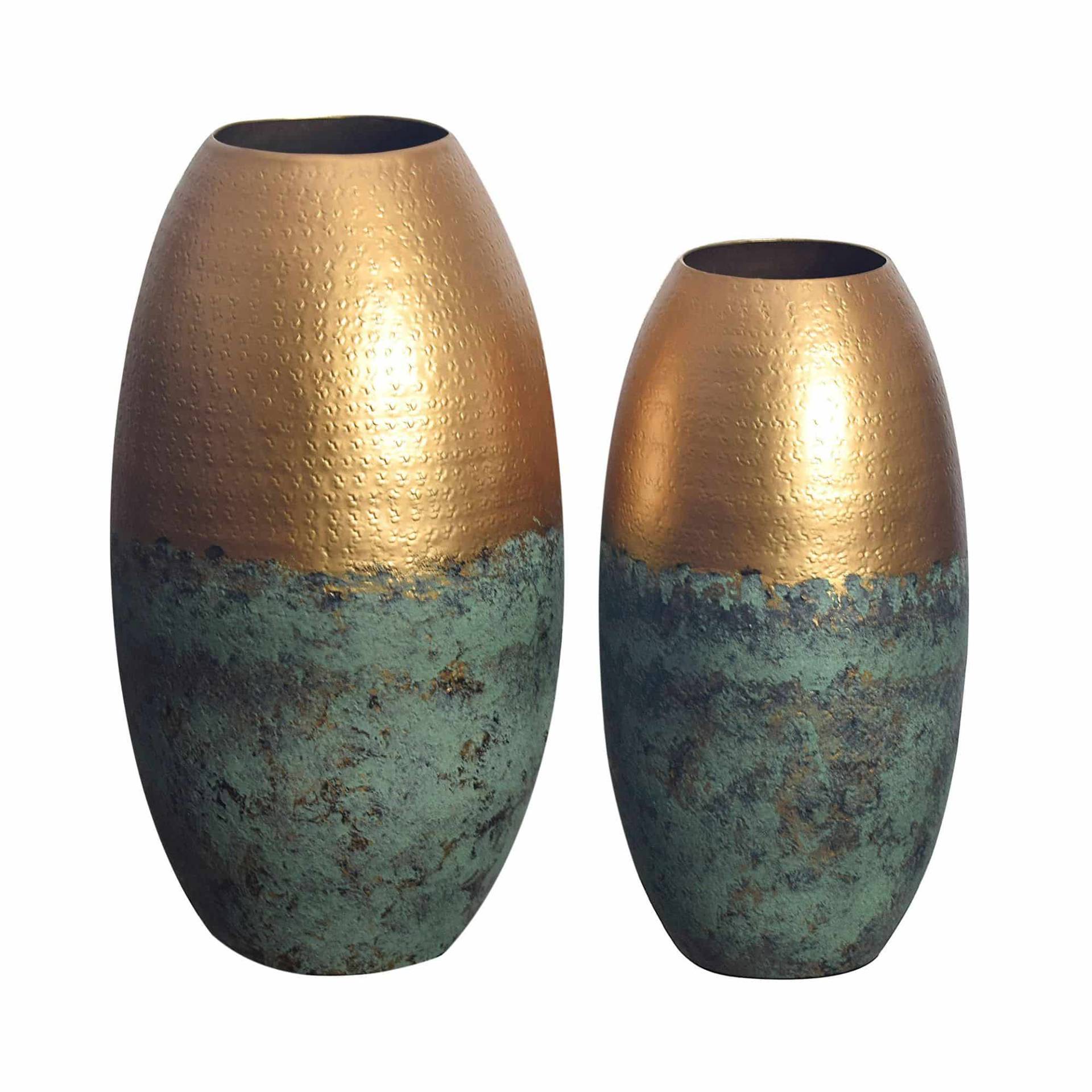 Deko Vase 2er Set Aluminium Gold Patina Blumenvase Modern von Wohnling