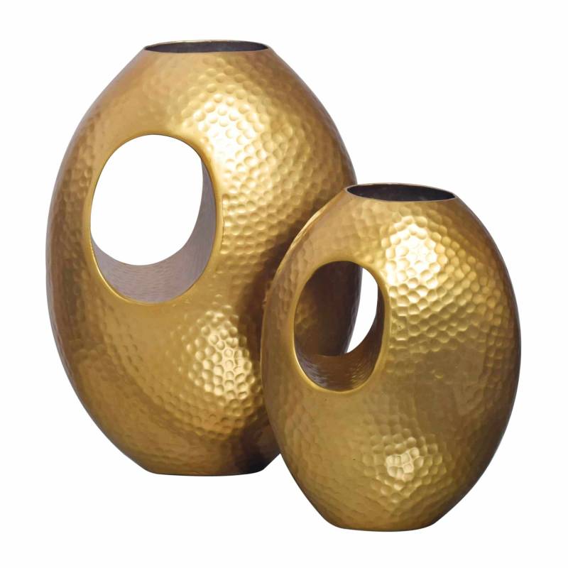 Deko Vase 2er Set Aluminium Gold mit Tragegriff Blumenvase Modern von Wohnling