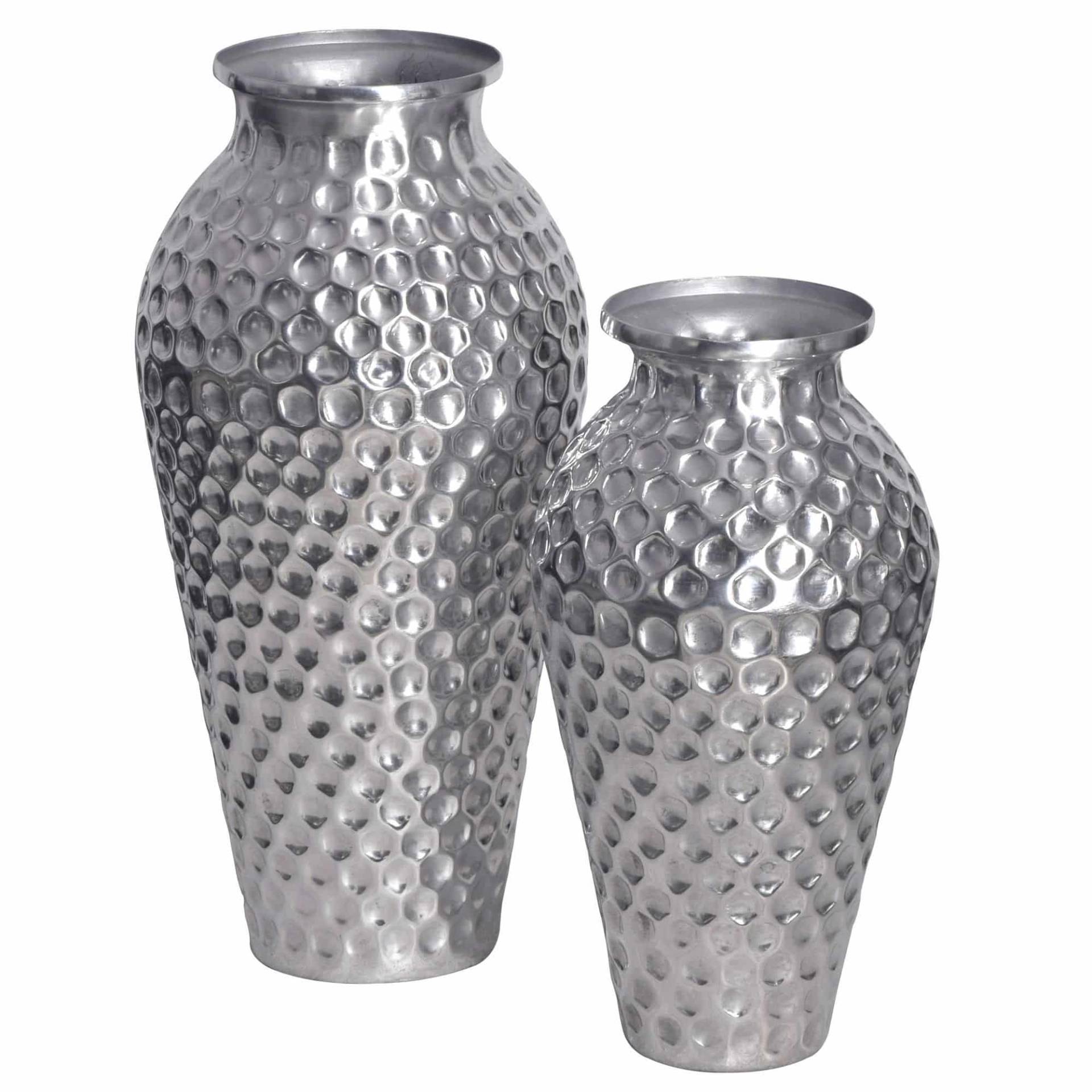 Deko Vase 2er Set Aluminium Silber Amphore Blumenvase Modern von Wohnling