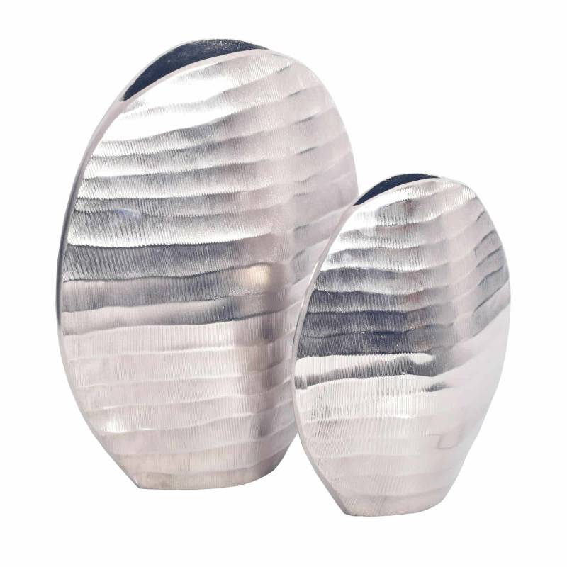 Deko Vase 2er Set Aluminium Silber Blumenvase Wellenmuster Modern von Wohnling