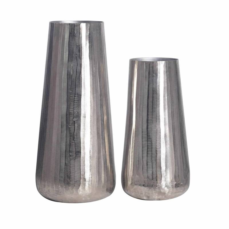 Deko Vase 2er Set Aluminium Silber Rund Blumenvase Modern von Wohnling