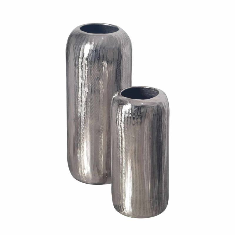 Deko Vase 2er Set Aluminium Silber Zylinder Blumenvase Modern von Wohnling