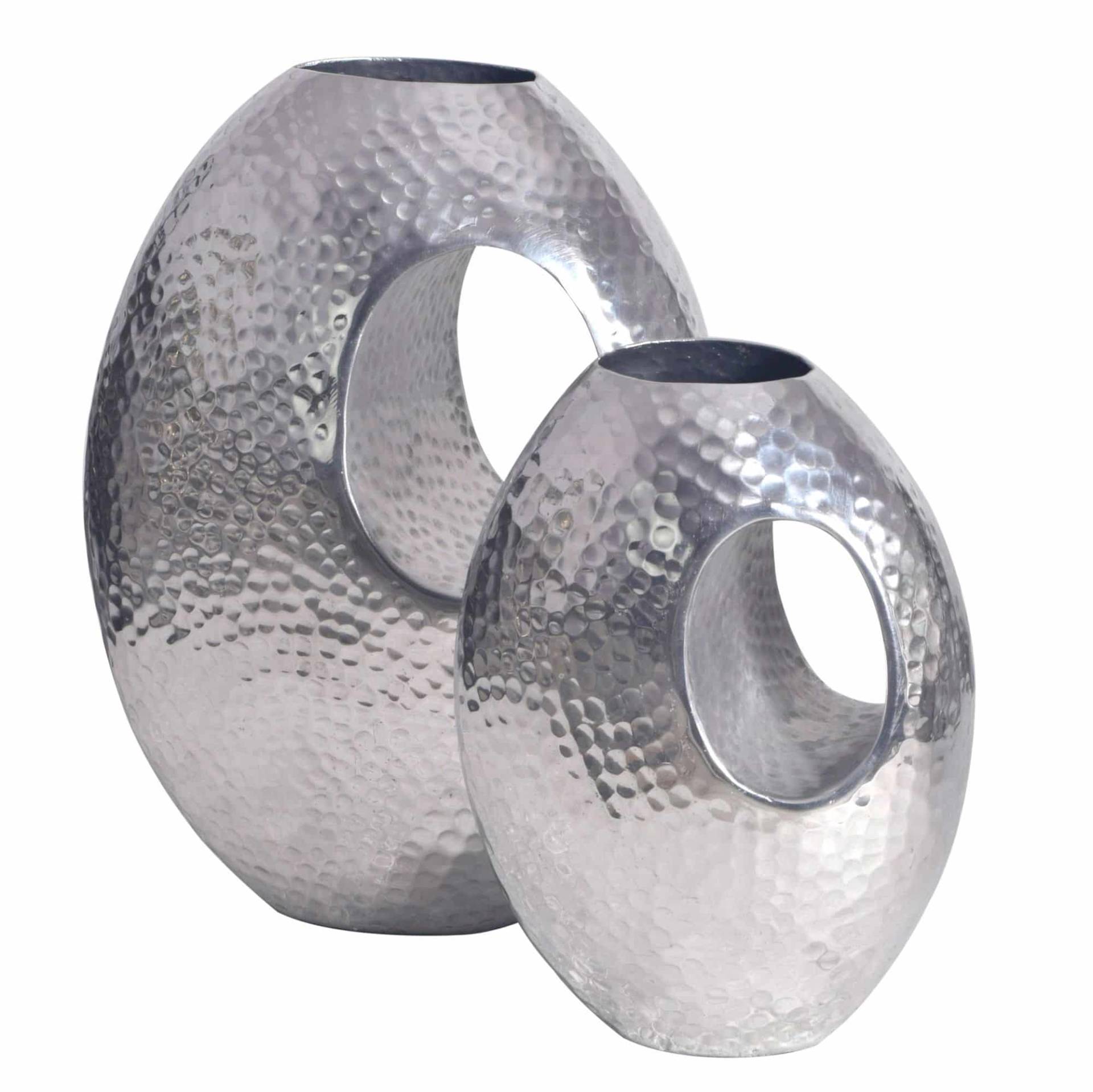 Deko Vase 2er Set Aluminium Silber mit Tragegriff Blumenvase Modern von Wohnling