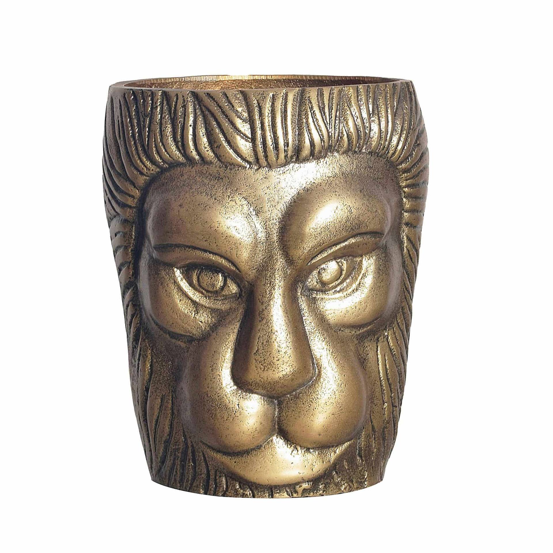 Deko Vase Löwenkopf 21 cm Aluminium Gold Blumenvase Modern Klein von Wohnling