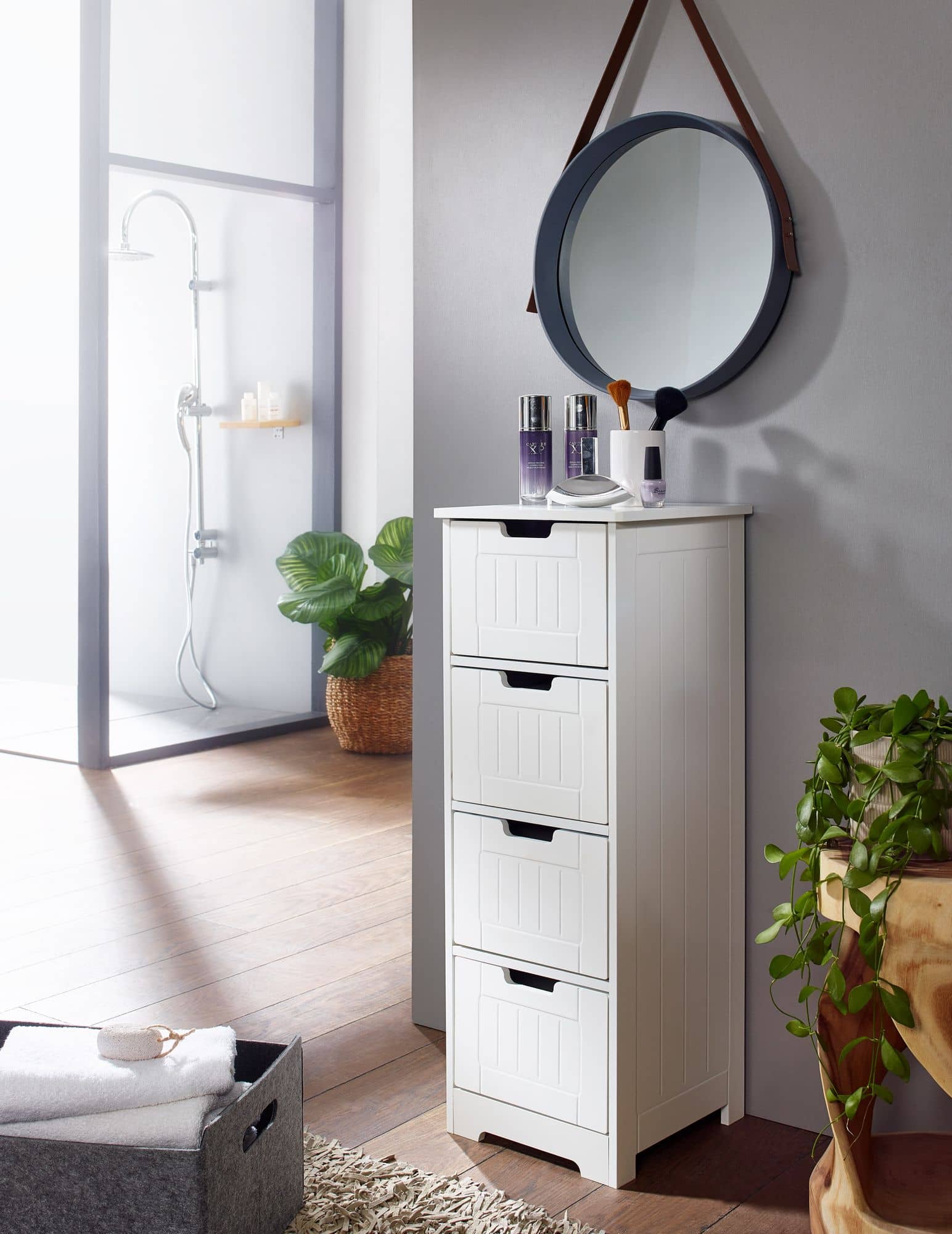 Design Badschrank PATTI Landhaus-Stil MDF-Holz 30 x 83 x 30 cm weiß von Wohnling