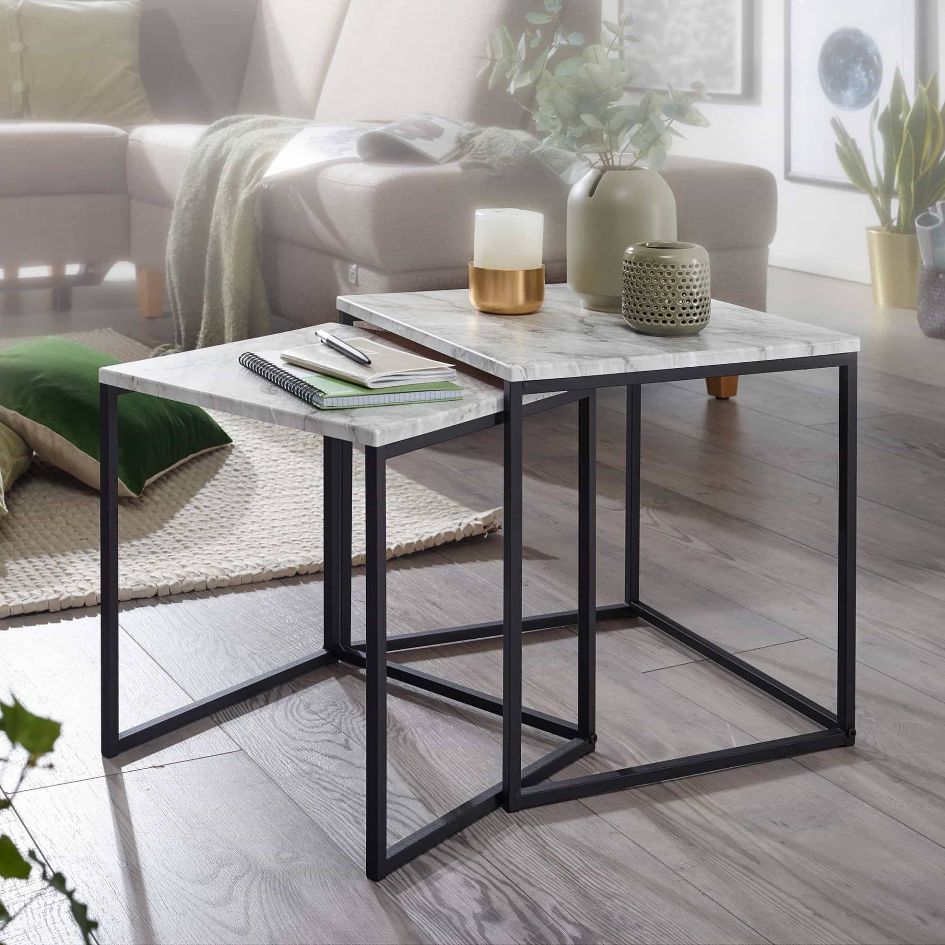 Design Beistelltisch 2er Set Marmor Optik Weiß Design Beistelltisch 2er Set Marmor Optik Weiß von Wohnling