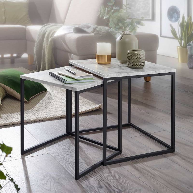 Design Beistelltisch 2er Set Marmor Optik Weiß von Wohnling